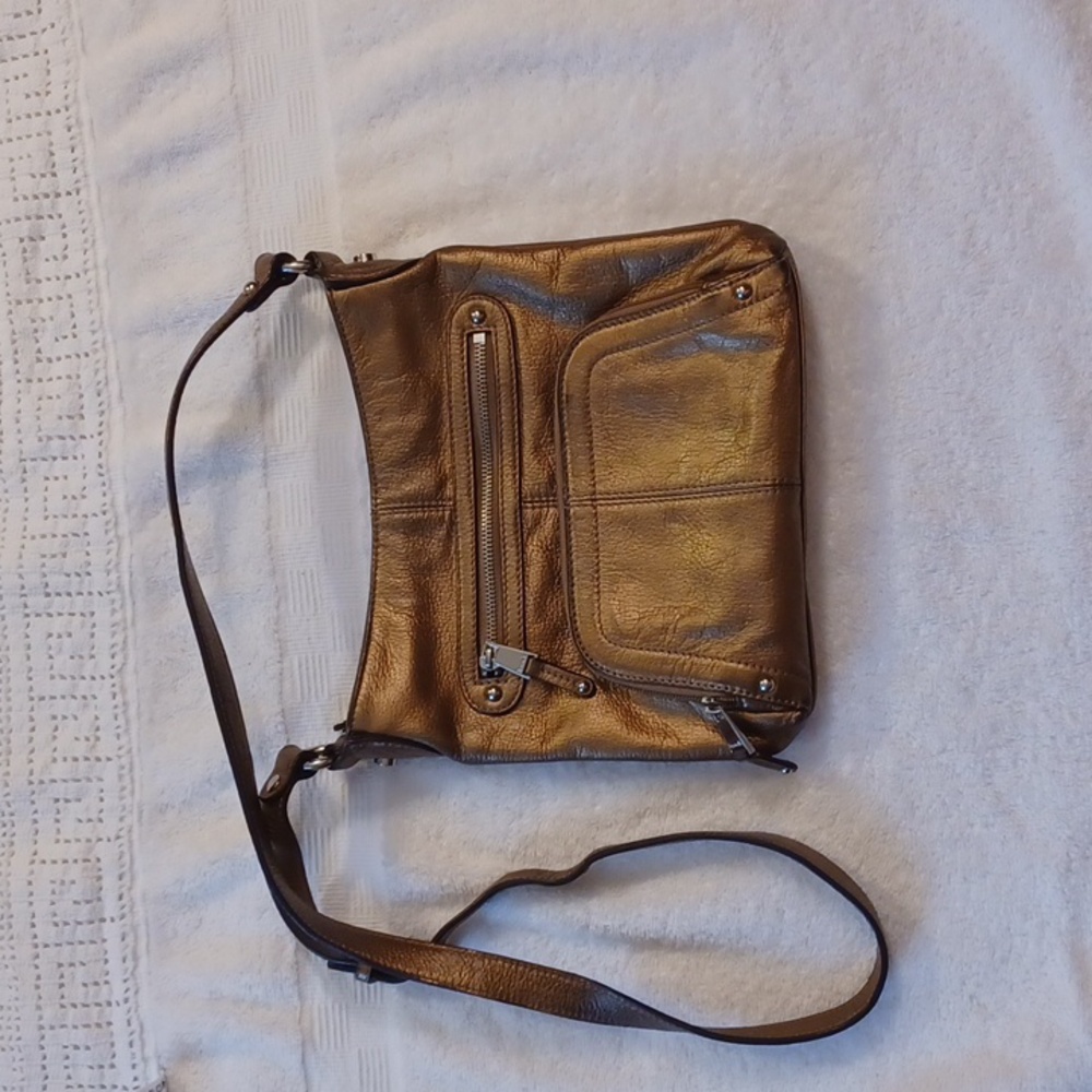 Tignanello leather crossbody handbag purse gold